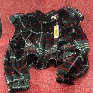 Gb Girls Large Long Sleeve Woven Plaid Mock Neck Ruffle Top